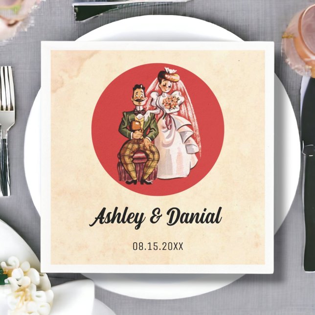 Vintage Retro Bride Groom Rustic Classic Bröllop Pappersservett (Skapare uppladdad)