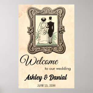 Vintage Retro Bride Groom Rustic Welcome Bröllop Poster