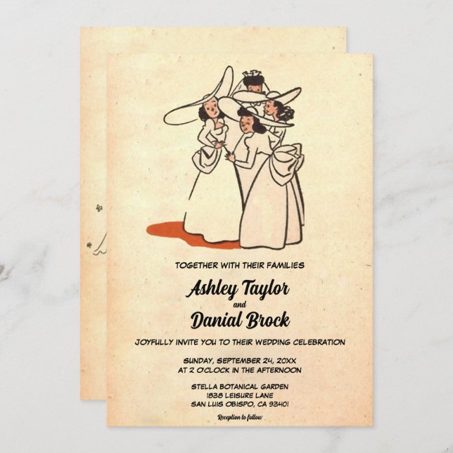 Vintage Retro Bridesmaids 50s Classic Bröllop Inbjudningar (Fram/baksida)