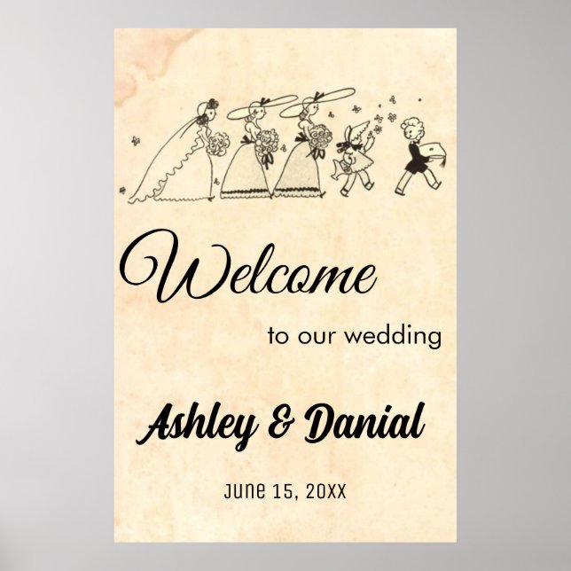 Vintage Retro Bridesmaids 50s Old Rustic Bröllop Poster (Framsidan)