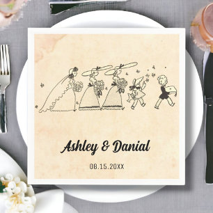 Vintage Retro Bridesmaids Old Tecknad Rustic Bröll Pappersservett