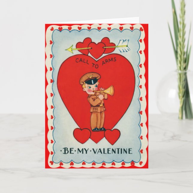 Vintage Retro Bugler Valentine Card Helgkort (Framsida)