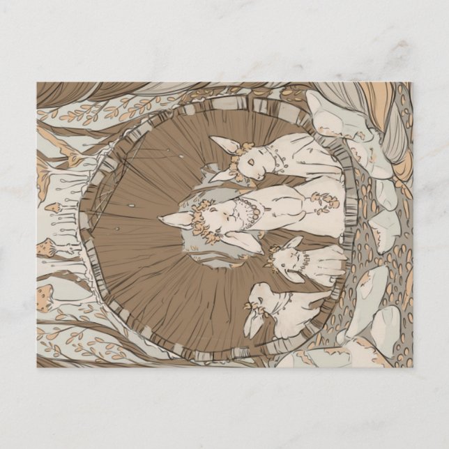 Vintage Retro Bunny Rabbits Vykort (Framsida)