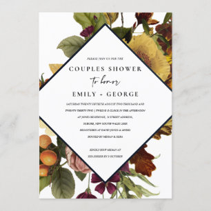VINTAGE RETRO BURGUNDY GULT BLOMMIGT COUPLE SHOWER INBJUDNINGAR