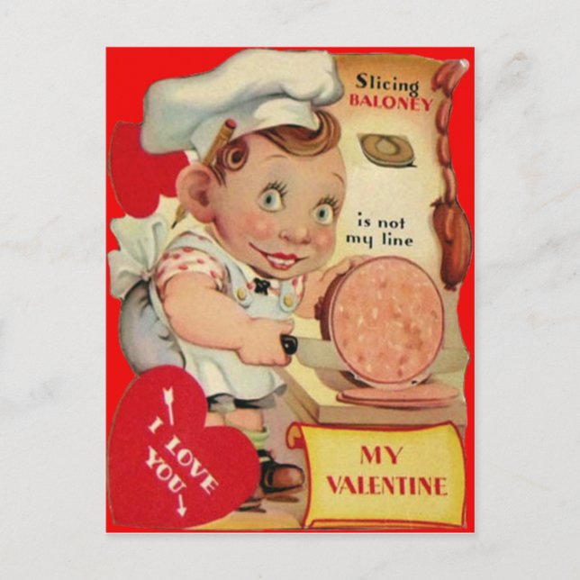 Vintage Retro Butcher Valentine Card Helg Vykort (Framsida)