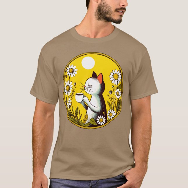Vintage Retro Cafe Cat retro T Shirt (Framsida)