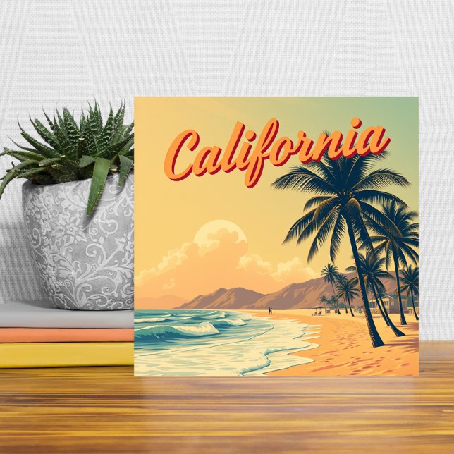 Vintage Retro California Beach Travel Card Kakelplatta (Skapare uppladdad)
