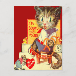 Vintage Retro Cat Kidnappad Valentine Card Helg Vykort