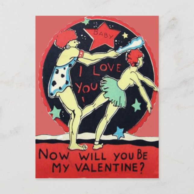 Vintage Retro Cavewomen Valentine Card Helg Vykort (Framsida)