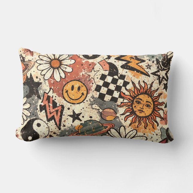 Vintage Retro Celestial Grunge Pattern Lumbarkudde (Framsida)