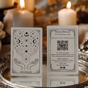 Vintage Retro Celestial Tarot Massage Reiki QR Visitkort