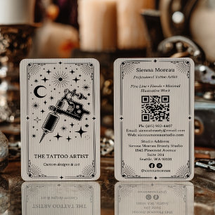 Vintage Retro Celestial Tarot Tattoo artist QR Visitkort