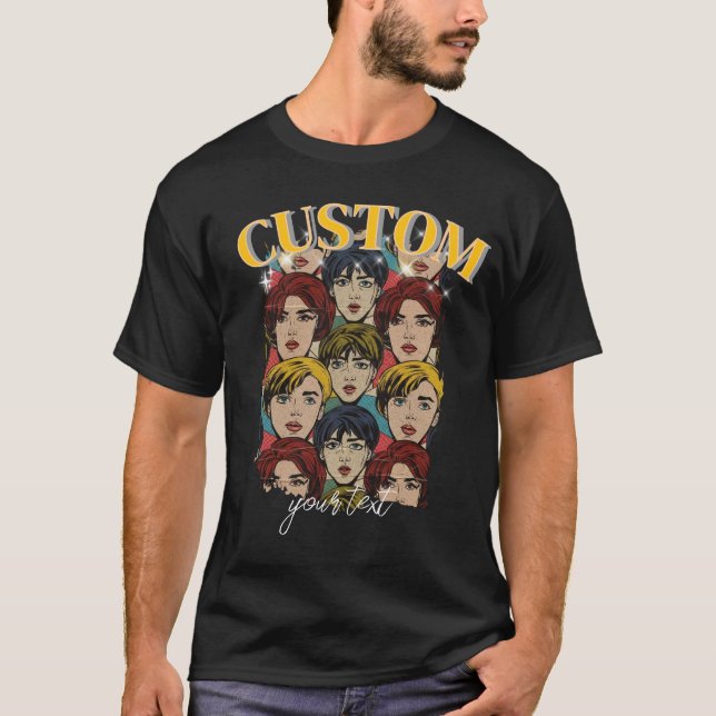 Vintage Retro Character Collage Custom Text T Shirt (Framsida)