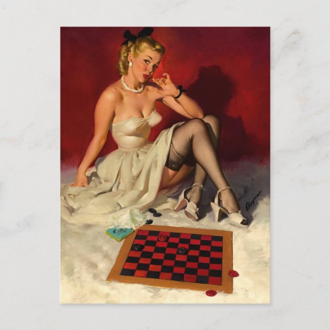 Vintage Retro Checkerss Pin UP Girl Vykort (Framsida)