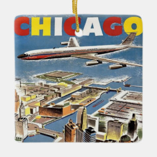 Vintage Retro Chicago-turistflygplan Julgransprydnad Keramik