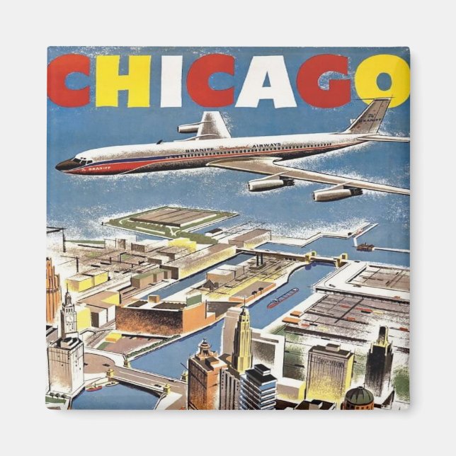 Vintage Retro Chicago-turistflygplan Magnet (Framsidan)