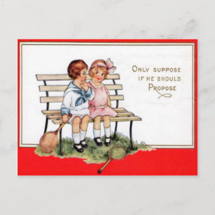 Vintage Retro Children spelar tennis Valentine Ca Helg Vykort