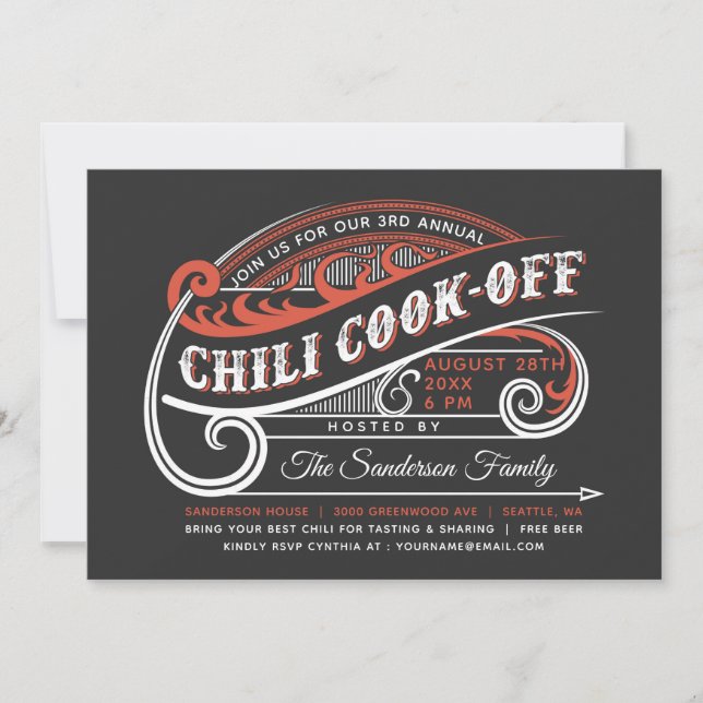 Vintage Retro Chili Cook av inbjudningar (Framsida)