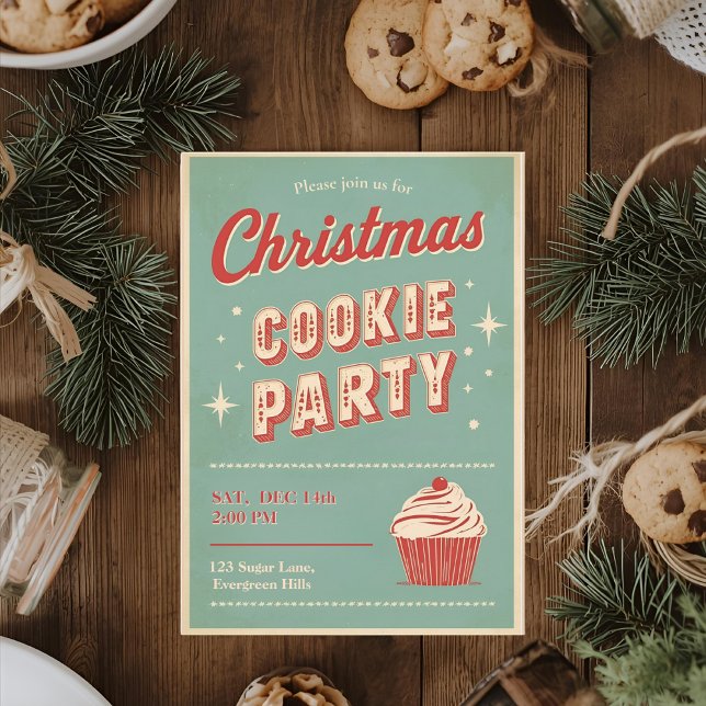 Vintage Retro Christmas Cookie Party  Inbjudningar (Skapare uppladdad)