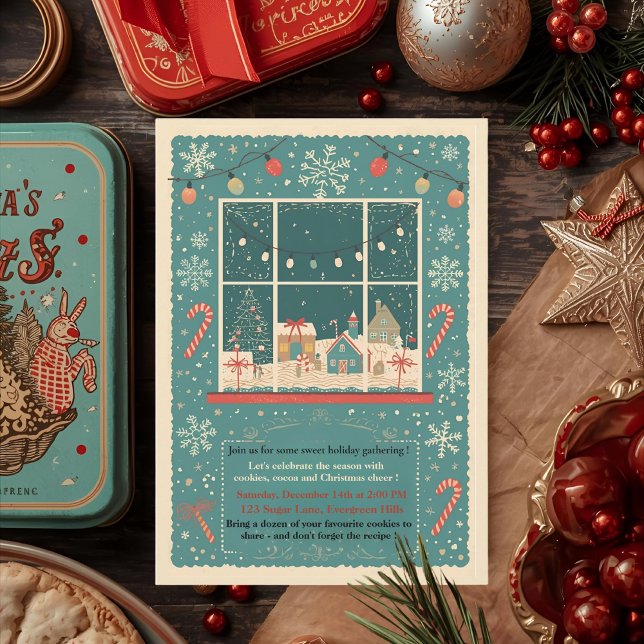 Vintage Retro Christmas Cookie Swap Inbjudningar (Skapare uppladdad)