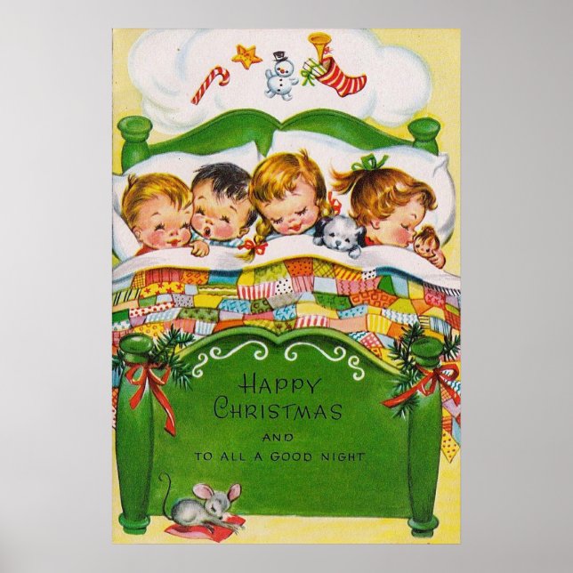 Vintage retro Christmas sleeping kids poster (Framsidan)