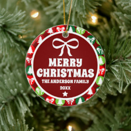 Vintage Retro Christmas Trees and Bows Ornament