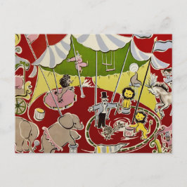 Vintage Retro Circus Animals Ring Theme Postcard Vykort