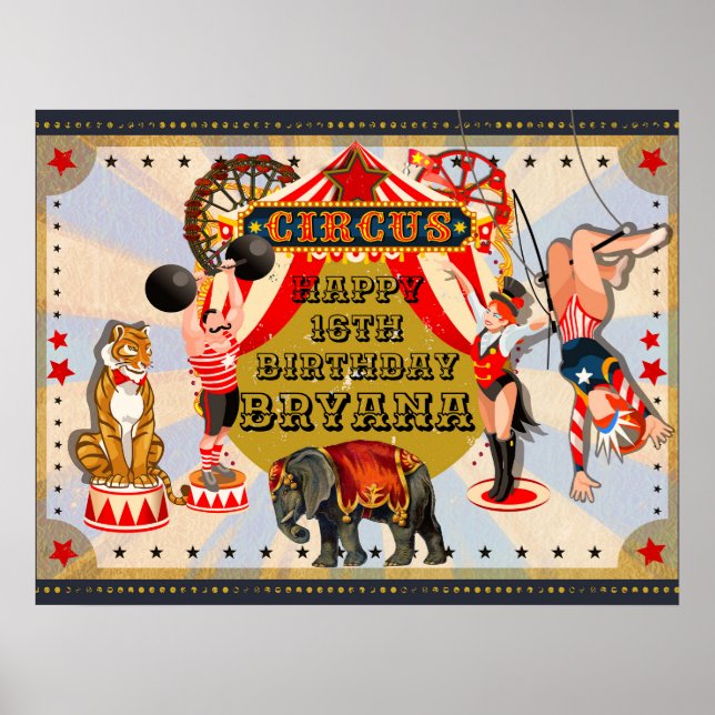 Vintage Retro Circus Födelsedagsfest Anpassningsba Poster (Framsidan)