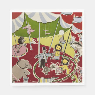 Vintage Retro Cirkus Djur Ring Tema Pappersservett