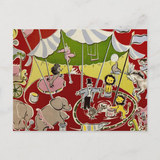 Vintage Retro Cirkus Djur Ring Tema Postkort Vykort