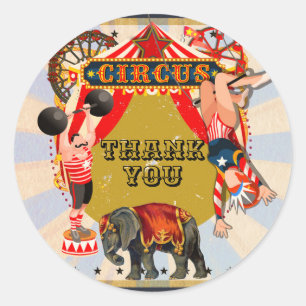 Vintage Retro Cirkus Födelsedagsfest Förmån Runt Klistermärke