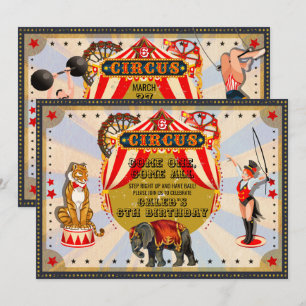 Vintage Retro Cirkus Födelsedagsfest Inbjudningar
