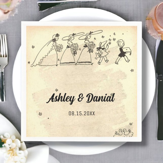 Vintage Retro Classic Bridesmaids Rustic Bröllop Pappersservett (Skapare uppladdad)