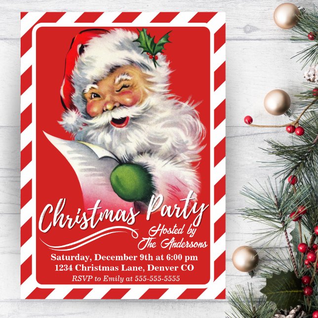 Vintage Retro Classic jultomten Party Inbjudningar (Vintage Retro Classic Santa Christmas Party Invitation)