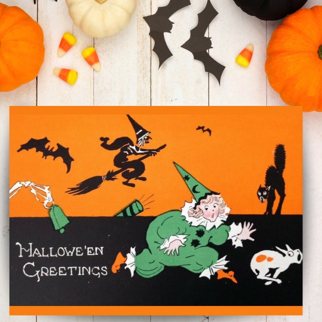 Vintage Retro Clown Flicka Anpassad Halloween Helgkort (Vintage Retro Clown Girl Custom Halloween Card with editable message. Just add your name!)