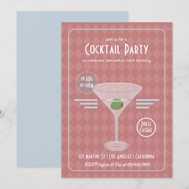 Vintage Retro Cocktailparty Inbjudningar (Fram/baksida)