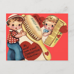 Vintage Retro Comb & Push Valentine Card Helg Vykort