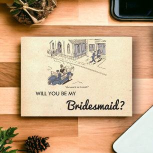 Vintage Retro Couple Lustic Rustic Bridesmaid Card Inbjudningar