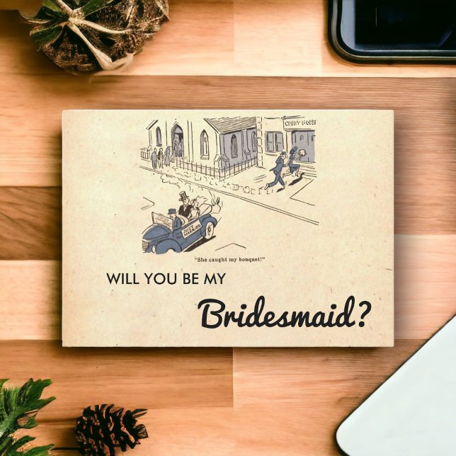 Vintage Retro Couple Lustic Rustic Bridesmaid Card Inbjudningar (Skapare uppladdad)