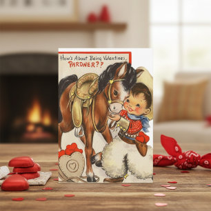 Vintage Retro Cowboy med ponny Alla hjärtans dag Julkort