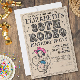 Vintage Retro Cowgirl 30års födelsedag Party Inbjudningar