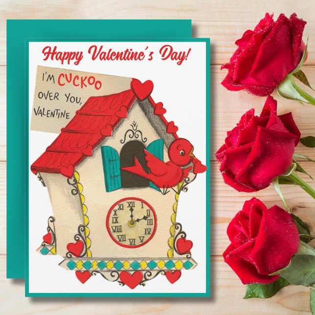 Vintage Retro Cuckoo över Anpassningsbarna Valenti Julkort (Vintage Retro Cuckoo Over You Custom Valentine Holiday Card. Add a special message and/or your name!)