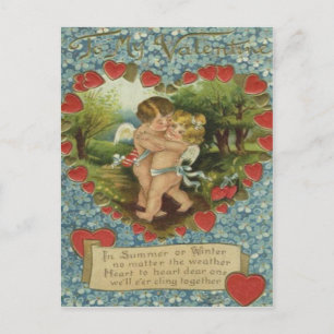 Vintage Retro Cupids Kissing Valentine Card Helg Vykort