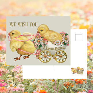 Vintage Retro Cute Chick Blommigt Påsk Helg Vykort