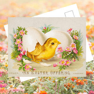 Vintage Retro Cute Chick Egg Blommigt Glad påsk Helg Vykort