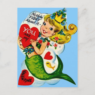 Vintage Retro Cute Sjöjungfru Valentine Card Helg Vykort