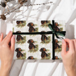 Vintage Retro Dachshund Hund Rustic jul Presentpapper<br><div class="desc">Vintagens bakre anpassningsbar Julens Helgdag. Skjutning Papper illustrerad med en dachshund hund och julgran greenery.</div>