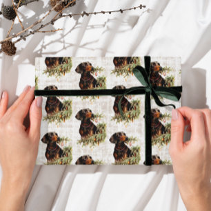 Vintage Retro Dachshund Hund Rustic jul Presentpapper