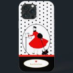 Vintage Retro Dam Scottie Hund<br><div class="desc">Har en återdesign av vintagen av snyggt dam och hennes skotska hund. Klar med röd och svart färg,  accentuerad med svart polka dots på vit bakgrund och personlig med ditt namn i guld färg. Gör en underbar gåva till födelsedag,  studenten,  helgdagar,  jul och mer!</div>