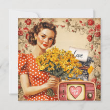 Vintage Retro Dam Valentine Flat Helgdag Card